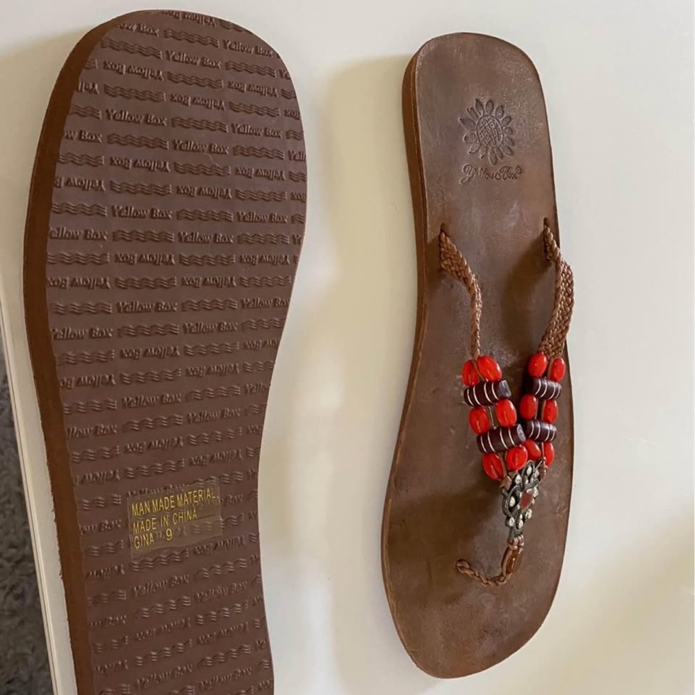 Yellow Box Brown Beaded Sandals